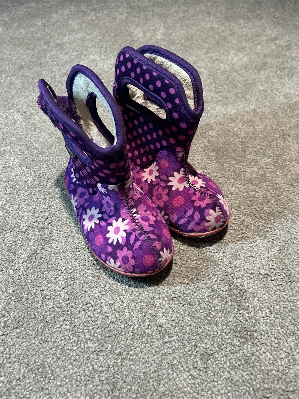 Bogs Purple Floral Kids Boots with Pull Handles